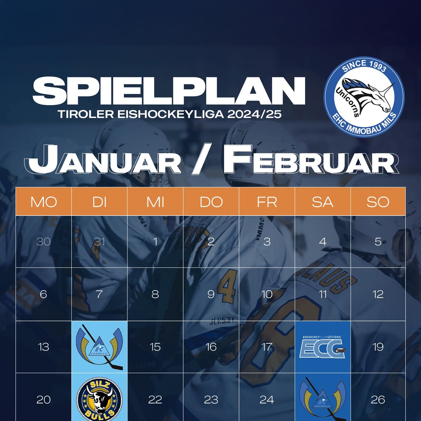 Der Spielplan für die Obere Gruppe der Tiroler Eishockey Liga ist da! 🦄